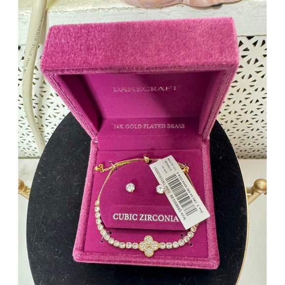 Jewelry - Van Cleef Inspired Clover Rhinestone Bracelet Earrings Set Mother's Day Gift NWT
